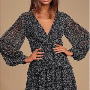 Lulu's Black Tiered Ruffled Sundress with Bishop Sleeves